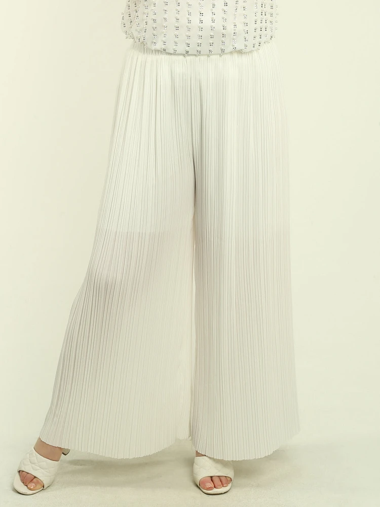 Solid Pleated Palazzo Pants