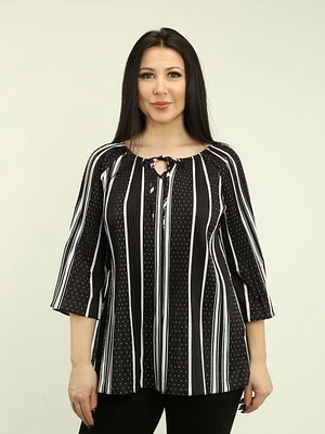 Dot & Stripe Tie Neck Pleated Blouse