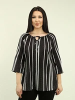 Dot & Stripe Tie Neck Pleated Blouse