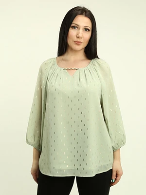 Gold Foil Print Keyhole Blouse