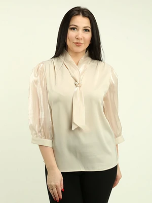 Satin Tie Neck Organza Blouse