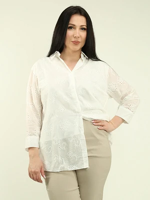 Eyelet Button-Up Blouse