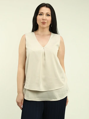 Satin V-Neck Layered Tank Top