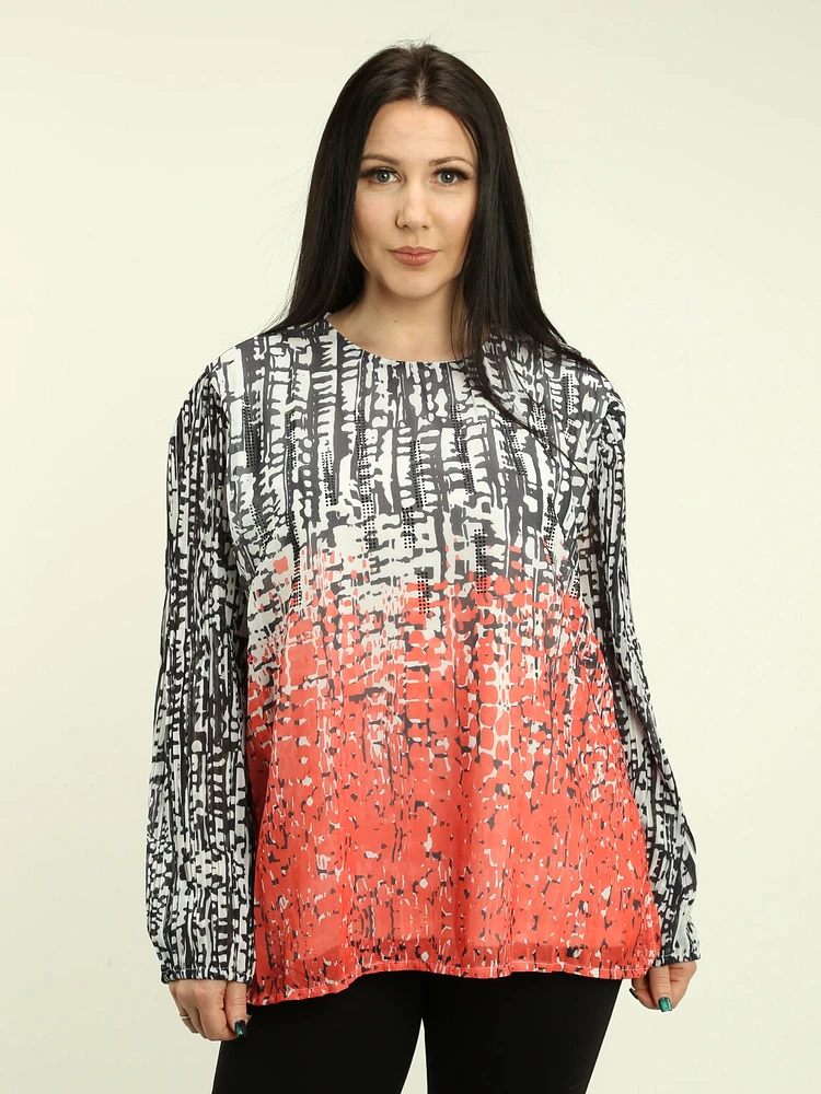 Geometric Print Crinkle Sleeve Blouse