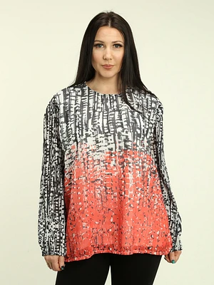 Geometric Print Crinkle Sleeve Blouse