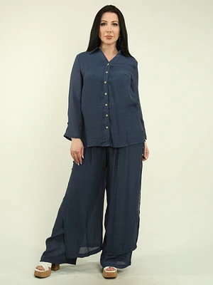 Solid Layered Blouse & Pant Set
