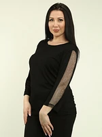 Mesh & Rhinestone Sleeve Top