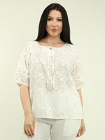 Floral Embroidered Tie Neck Blouse