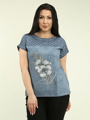 Eyelet Trim Textured Floral Top