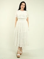 Ruffle Eyelet Smocked Waist Maxi Dress