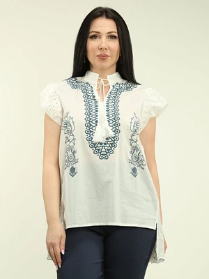 Ruffle Cap Sleeve Tie-Neck Blouse