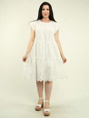 Ruffle Sleeve Eyelet Tiered Dress