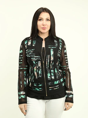 Rhinestone-Embellished Color Block Jacket