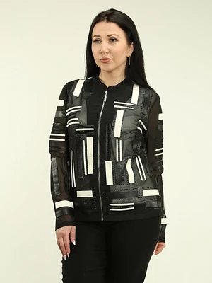 Color Block Sheer Mesh Zip Jacket