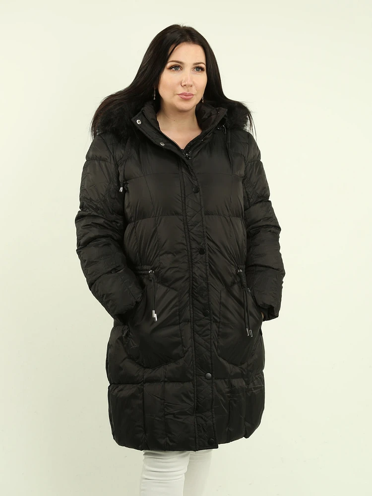 Faux Fur Zip-off Detachable Hooded Coat