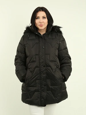 Faux Fur Detachable Hooded Quilted Coat