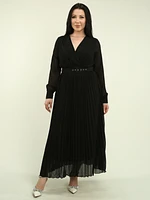 Belted Chiffon Pleated Maxi Dress