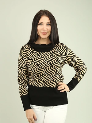 Drape Neck Geometric Knit Sweater