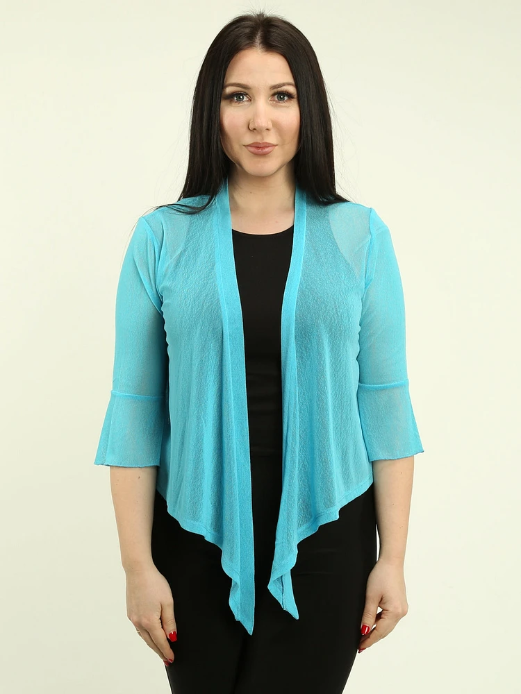 Bell Sleeve Mesh Tie-Front Cardigan