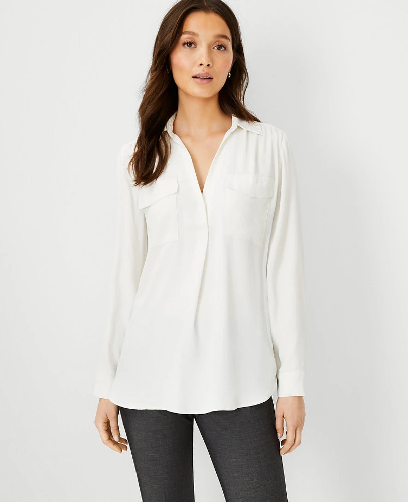 Ann Taylor Camp Shirt Winter White Women's