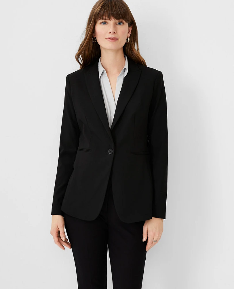 Ann Taylor The Long One-Button Blazer Bi-Stretch Black Women's