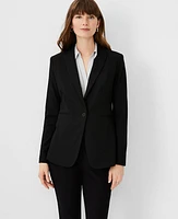 Ann Taylor The Long One-Button Blazer Bi-Stretch Black Women's