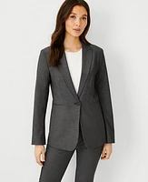 Ann Taylor The Petite Long One-Button Blazer Bi-Stretch Dark Grey Women's