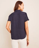 Ann Taylor Dot Notched Collar Tie Front Top Size Medium Night Sky Women's