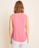Ann Taylor Cutout Pleated Shell Top Crimson Bloom Women's