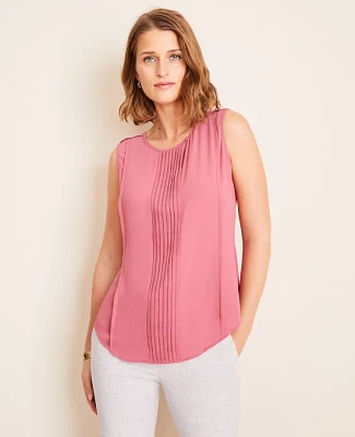 Ann Taylor Cutout Pleated Shell Top Crimson Bloom Women's