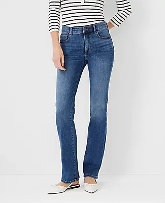 Ann Taylor Curvy Sculpting Pocket Mid Rise Boot Cut Jeans in Mid Stone Wash