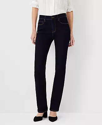 Ann Taylor Petite Curvy Sculpting Pocket Mid Rise Boot Cut Jeans in Classic Rinse Wash