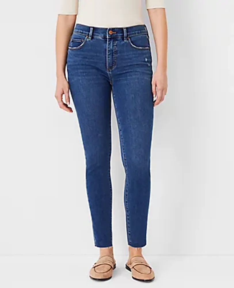 Ann Taylor Curvy Sculpting Pocket Mid Rise Skinny Jeans in Mid Stone Wash