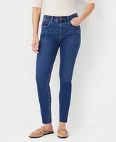 Ann Taylor Petite Sculpting Pocket Mid Rise Skinny Jeans in Mid Stone Wash
