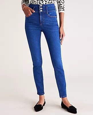 Ann Taylor Petite Sculpting Pocket High Rise Skinny Jeans Classic Mid Wash