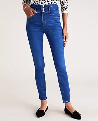 Ann Taylor Petite Curvy Sculpting Pocket High Rise Skinny Jeans in Classic Mid Wash