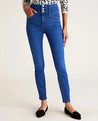 Ann Taylor Petite Curvy Sculpting Pocket High Rise Skinny Jeans in Classic Mid Wash Size 00 Women's