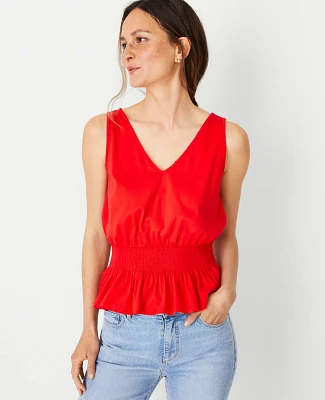 Ann Taylor Smocked Waist Sleeveless Top Size Medium Bright Red Rose Women's