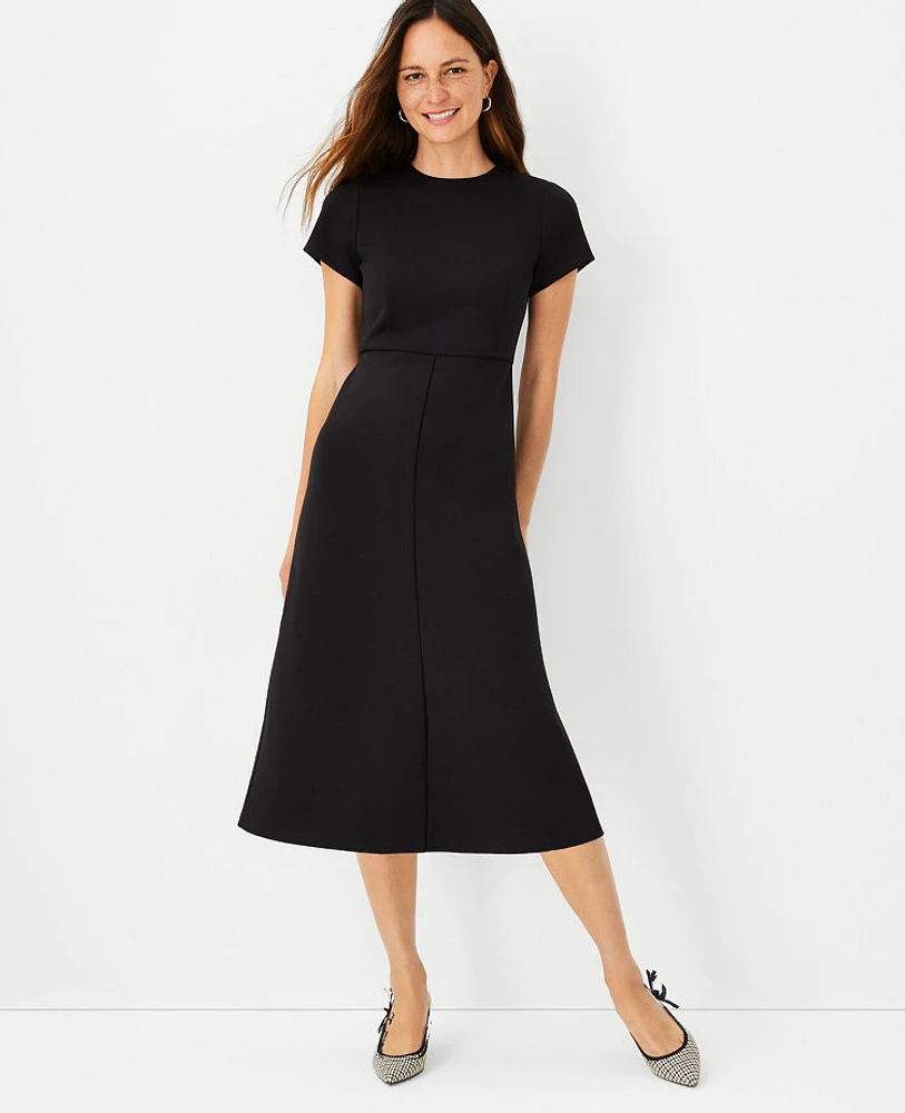 Ann Taylor The Midi Flare Dress Double Knit Black Women's