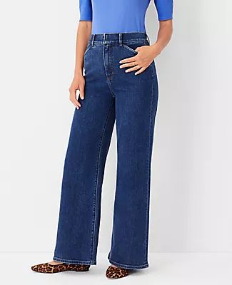 Ann Taylor Petite High Rise Trouser Jeans in Vintage Stone Wash