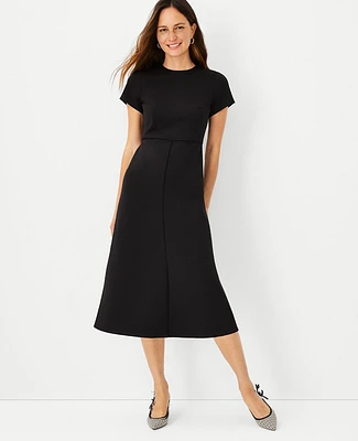 Ann Taylor The Tall Midi Flare Dress Double Knit Black Women's