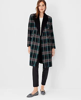 Ann Taylor Plaid Wool Blend Double Breasted Coat