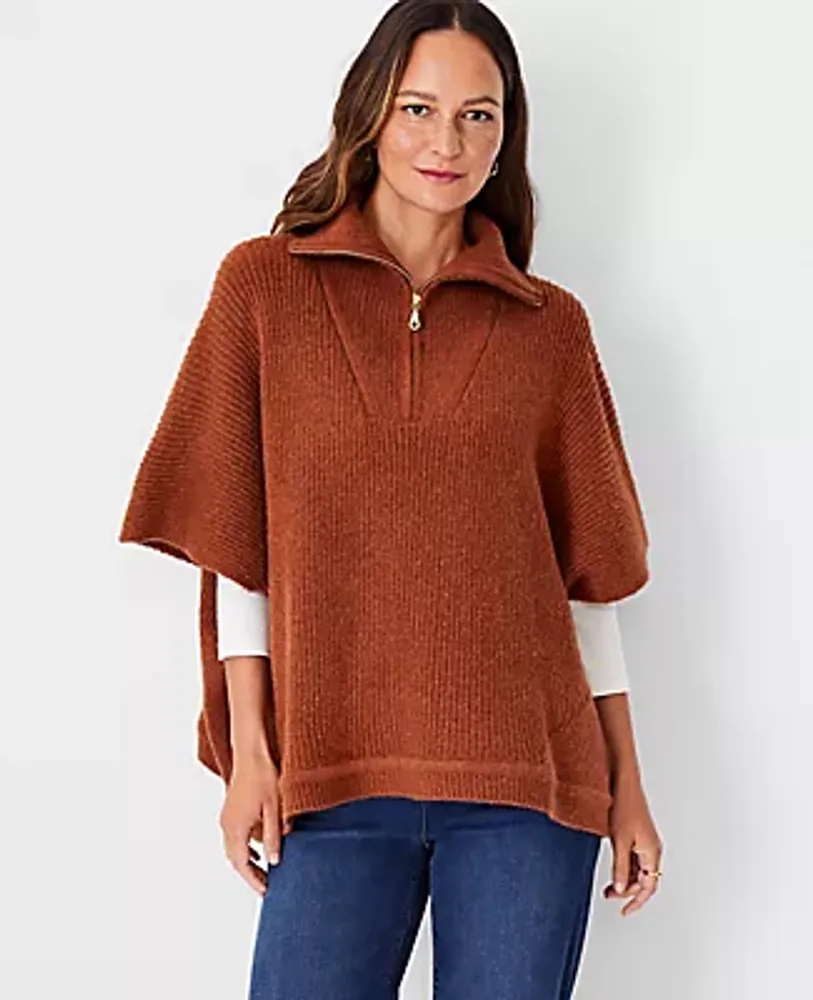 Ann Taylor Ribbed Zip Poncho Sweater