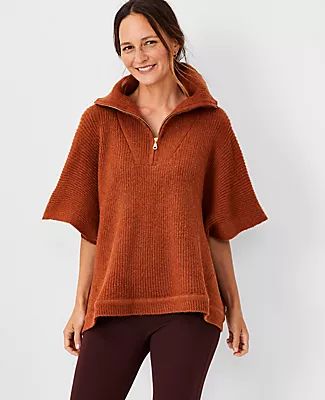Ann Taylor Ribbed Zip Poncho Sweater