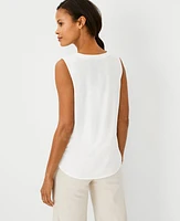 Ann Taylor Mixed Media Pleat Front Top Winter White Women's