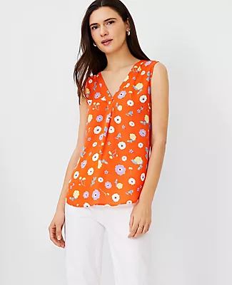 Ann Taylor Floral Mixed Media Pleat Front Top