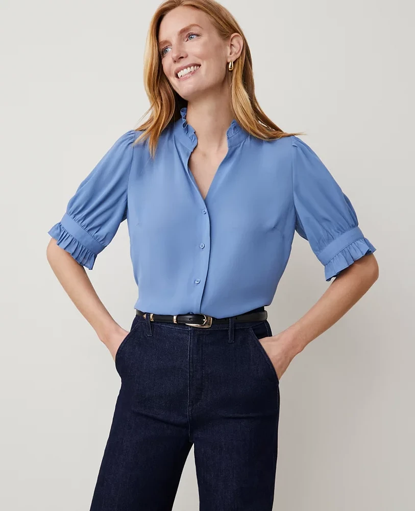 Ann Taylor Ruffle Collar Blouse Women's