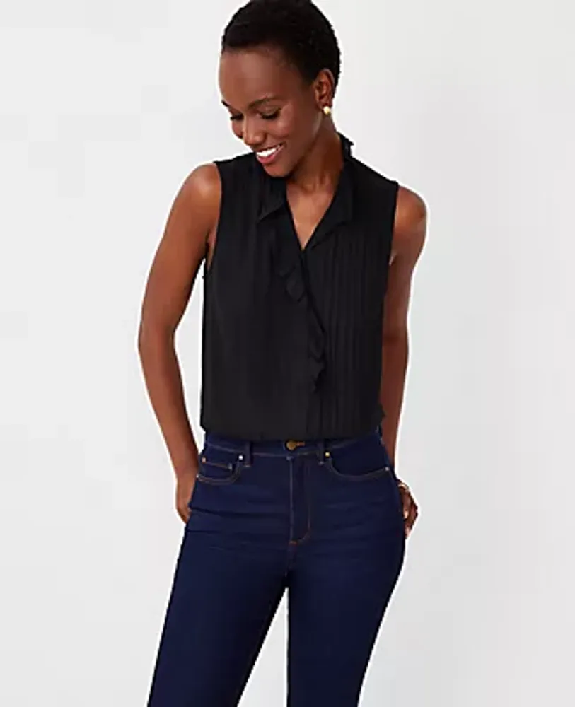 Ann Taylor Ruffle Pintucked Popover Shell Top