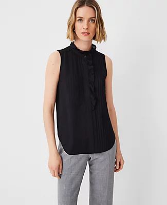 Ann Taylor Ruffle Pintucked Popover Shell Top