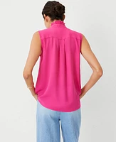 Ann Taylor Ruffle Pintucked Popover Shell Top Bold Pink Women's